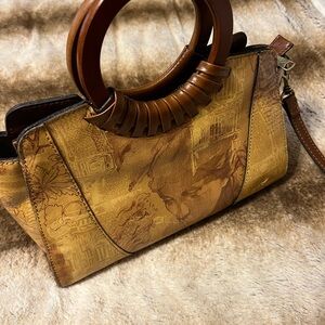 Patricia Nash Brown Artistic Leather Shoulder Bag